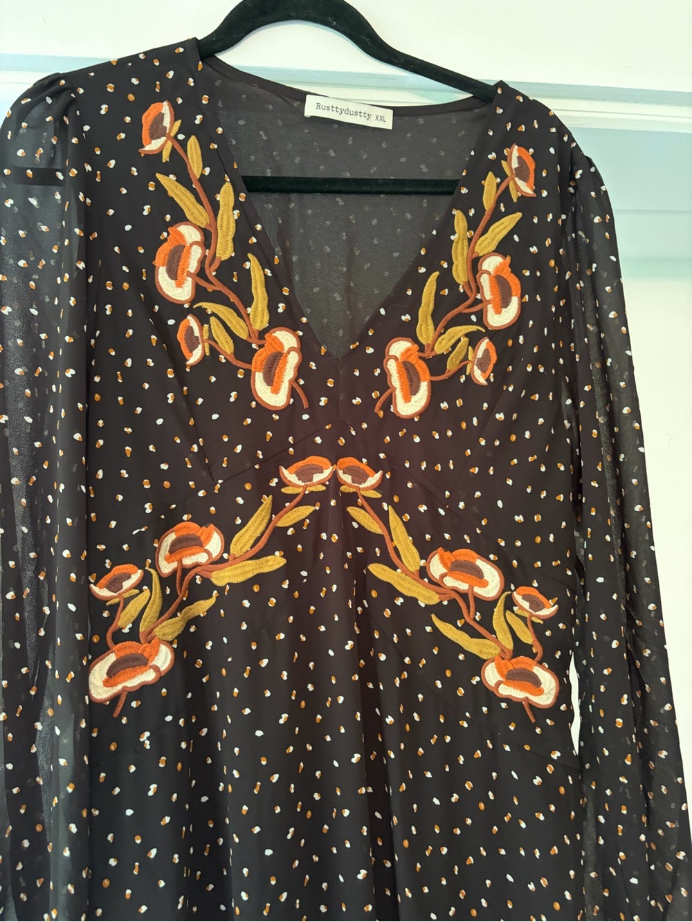 Black Floral-Embroidered Maxi Dress - Picture 2 of 7